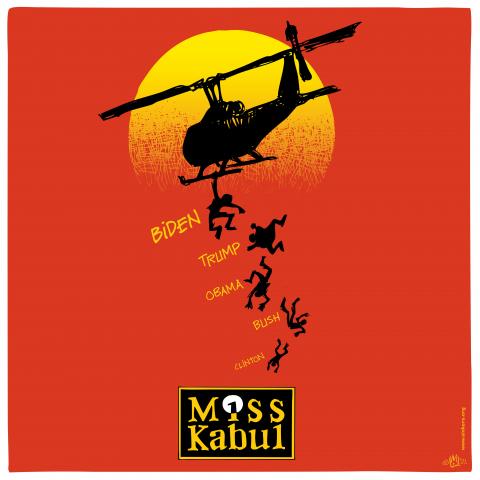 Parody of iconic "Miss Saigon" poster design