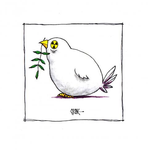 The peace dove with a nuclear eye.