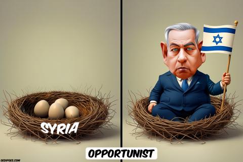 Benjamin Netanyahu sitting in bird's nest