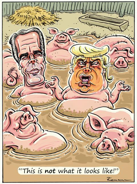 Trump and Epsteintaking a mudbath among other pigs.