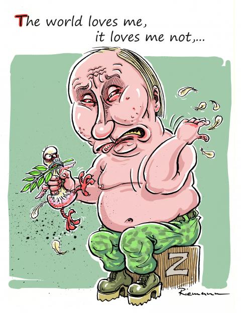 Putin plucks the peace dove like a daisy.