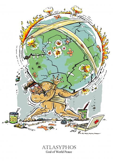 Atlas, trying to hold the crumbling world together.