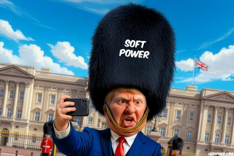 Trump wearing bearskin hat