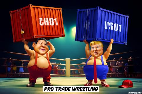Trump and Xi lifting a sea container