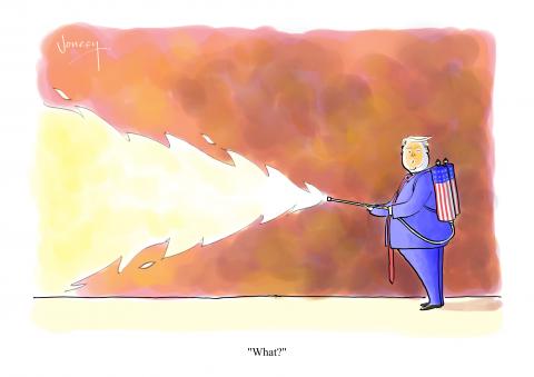 Trump laying waste to everything with a flamethrower