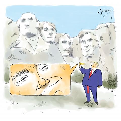 Trump taking selfie at Mount Rushmore