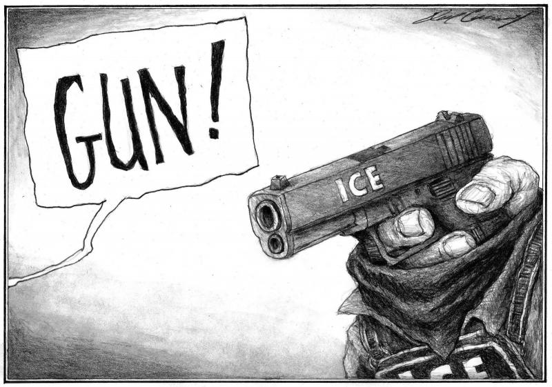 ICE agent as a gun.