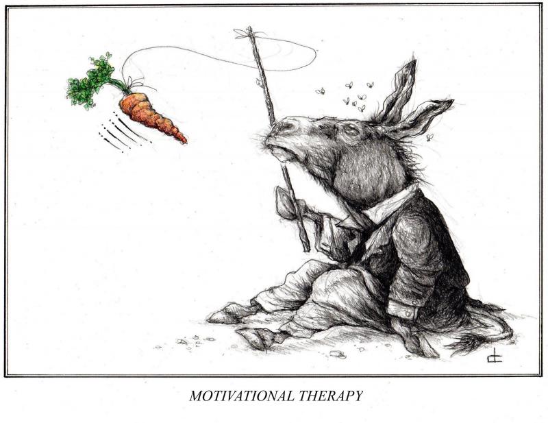 American Democrat Donkey with carrot and stick.