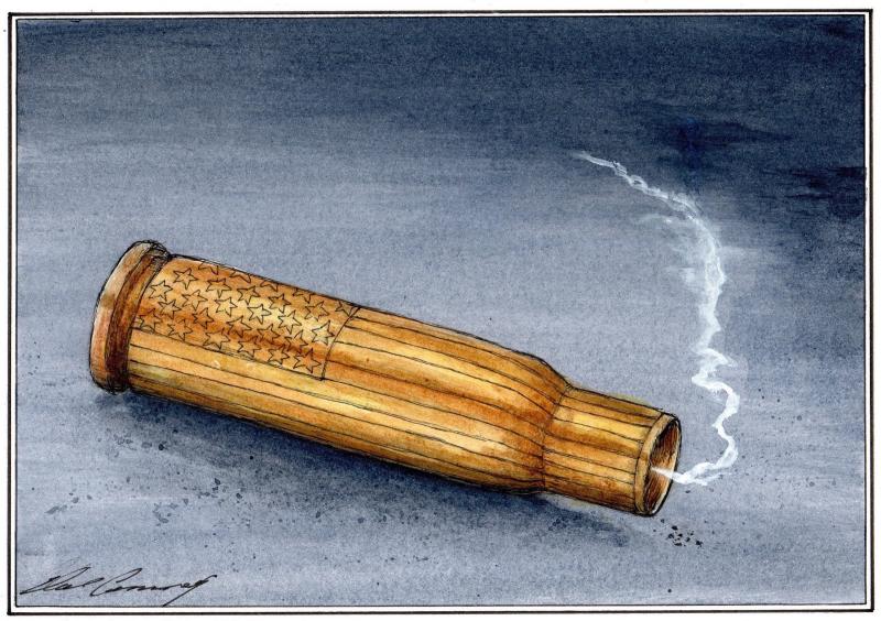 Spent cartridge engraved with flag.