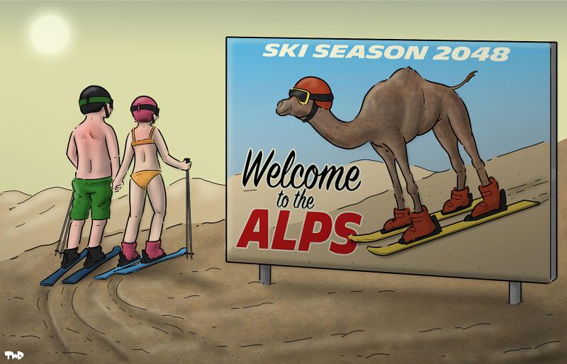 Cartoon about climate and winter sports