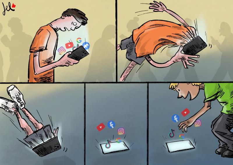 social media addiction cartoon del rosso