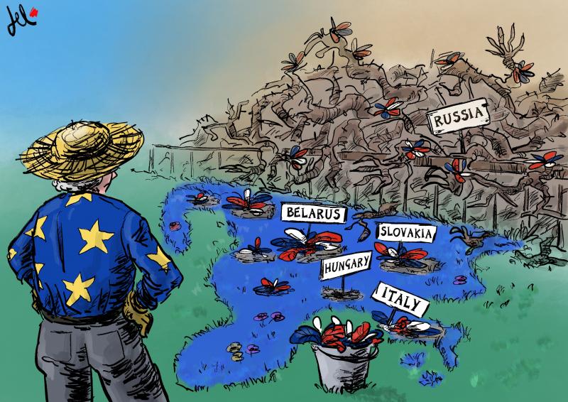 cartoon about bad weed coming to europe from russia