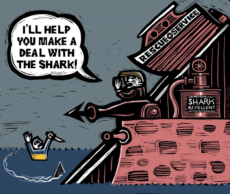 Trump offers to help man battling a shark negotiate with the shark, instead of using nearby rescue equipment