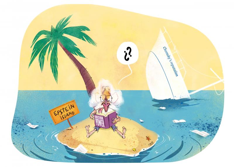 Noam Chomsky as a shipwreck survivor on Epstein Island