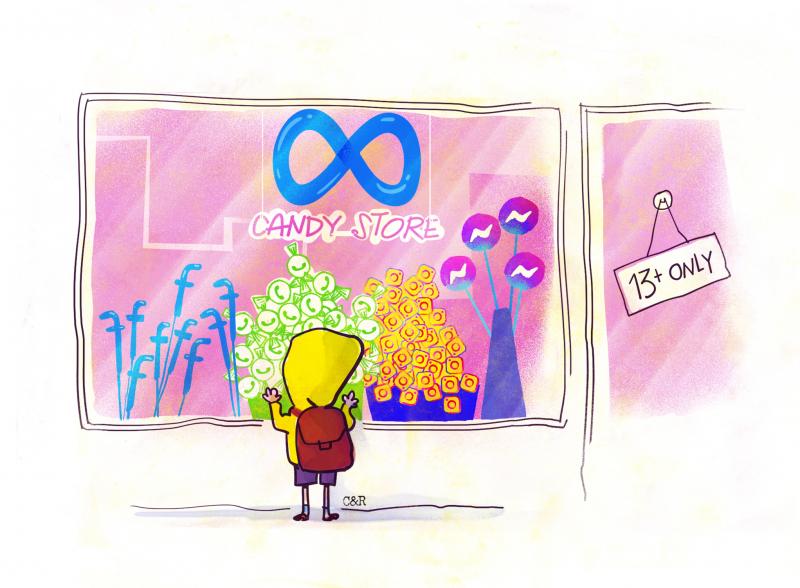 A child is looking at a candy store window