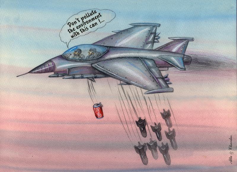 A military pilot drops a can of Coca Cola