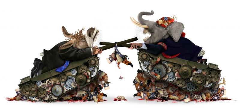 US Republican and Democrat politicians fighting at the expense of American citizens.