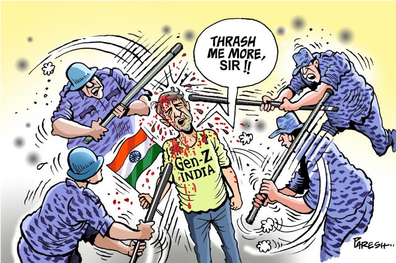 Indian police beat Protesters