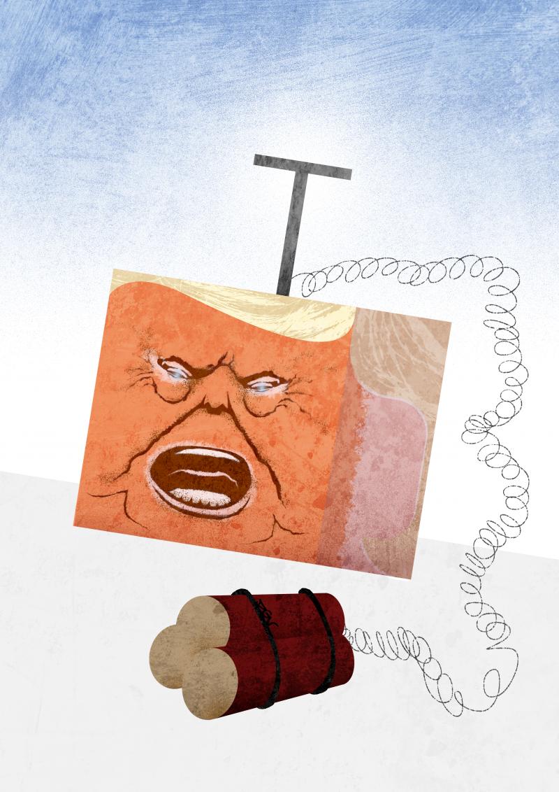Caricatura de Donald Trump como detonador