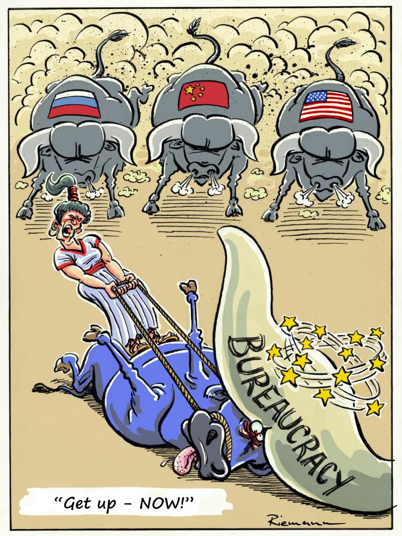The european bull is on the floor, because of all the bureaucracy, while Russia, China and the USA are charging.