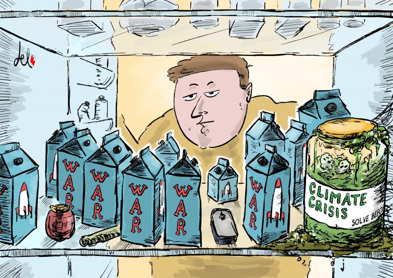 climate change cartoon and war del rosso