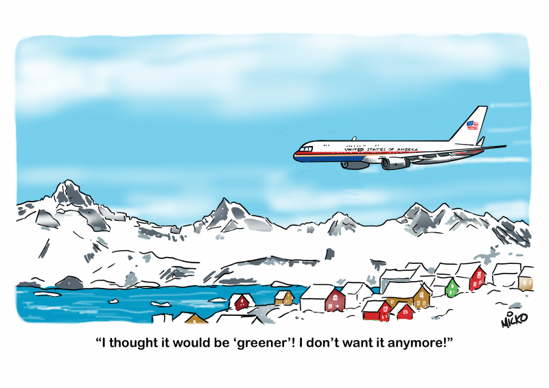 Air Force One flies over Greenland as Trump realises that it’s not actually ‘green’ like he expected.