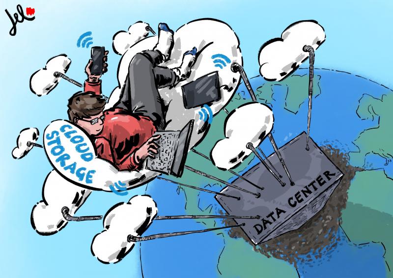 cloud storage pollution del rosso cartoon