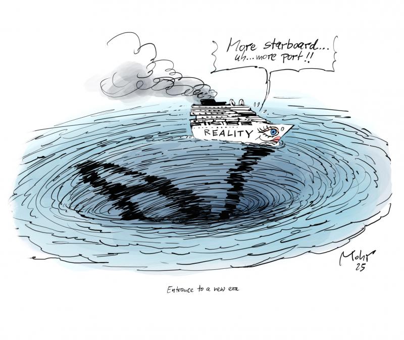 Reality is absorbed by AI like a ship in an ocean-swirl
