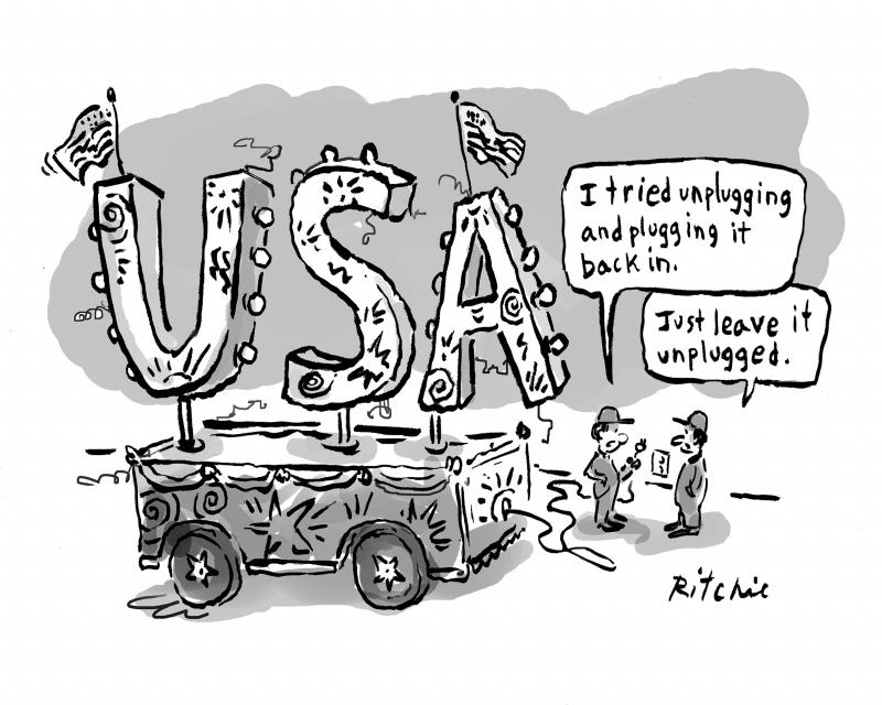 Workers debating if they should plug the USA back in or not.
