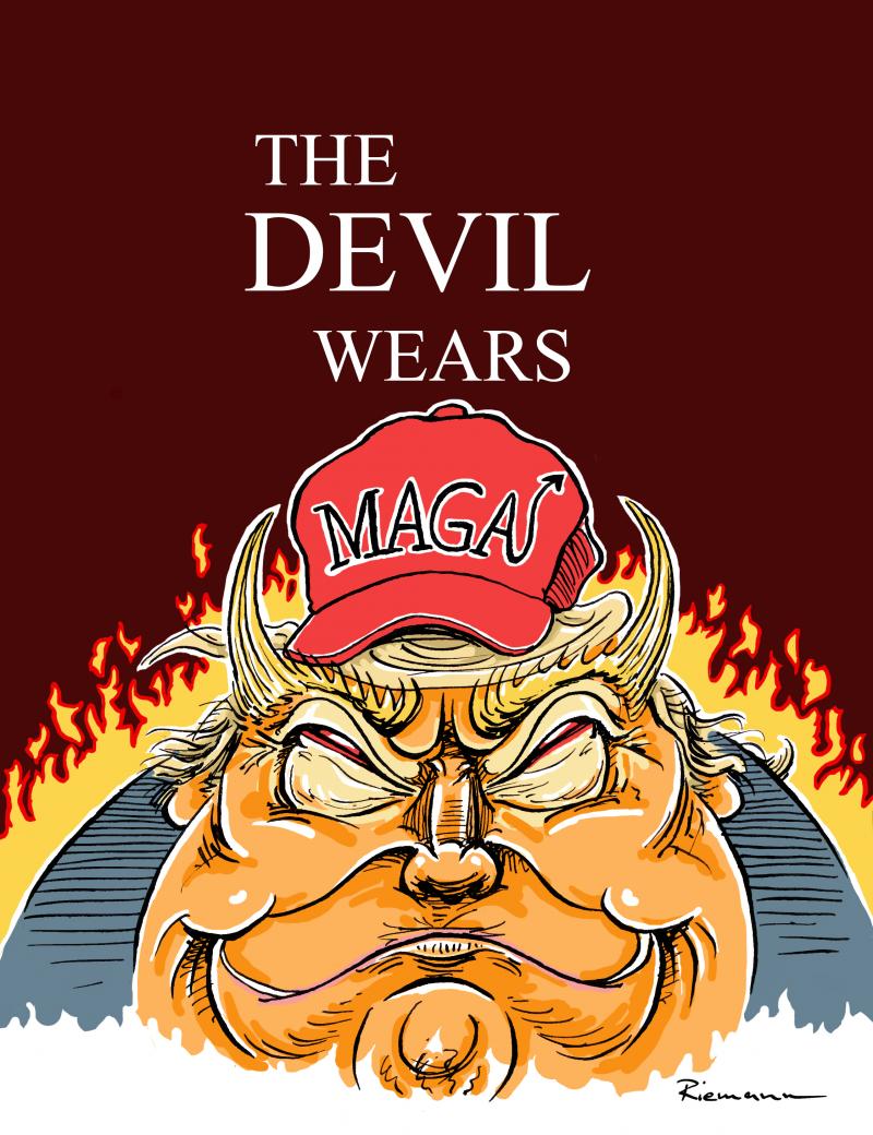 The devil wears prada poster with Trump and a MAGA cap.