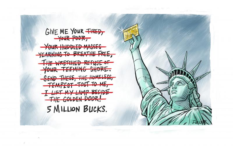 Statue of Liberty with gold card and  Emma Lazarus poem