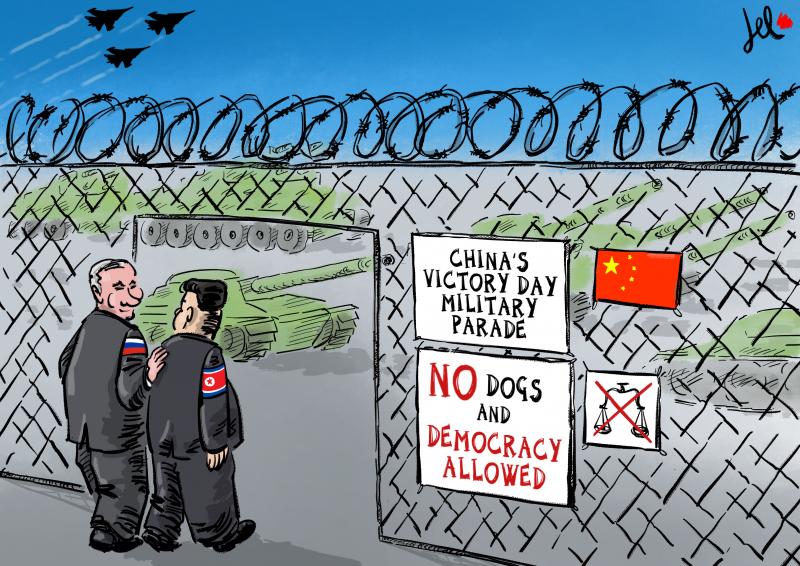military parade china democracy not allowed cartoon