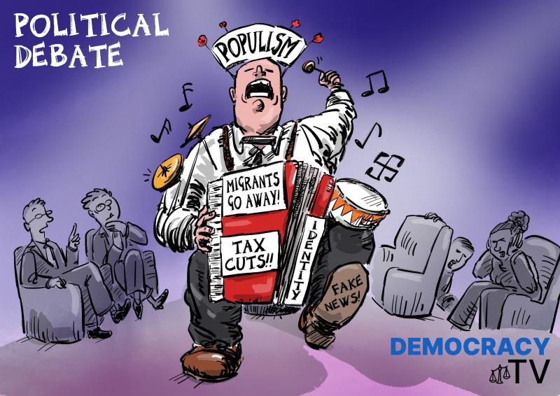 political debate and populism cartoon del rosso