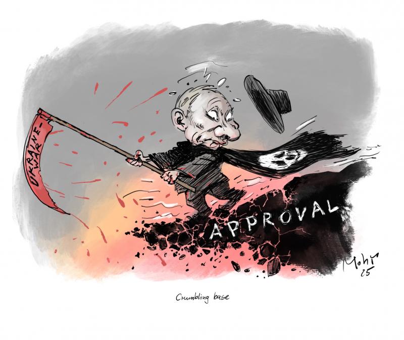 Putin as the grim reaper over the abyss of the Ukraine war.