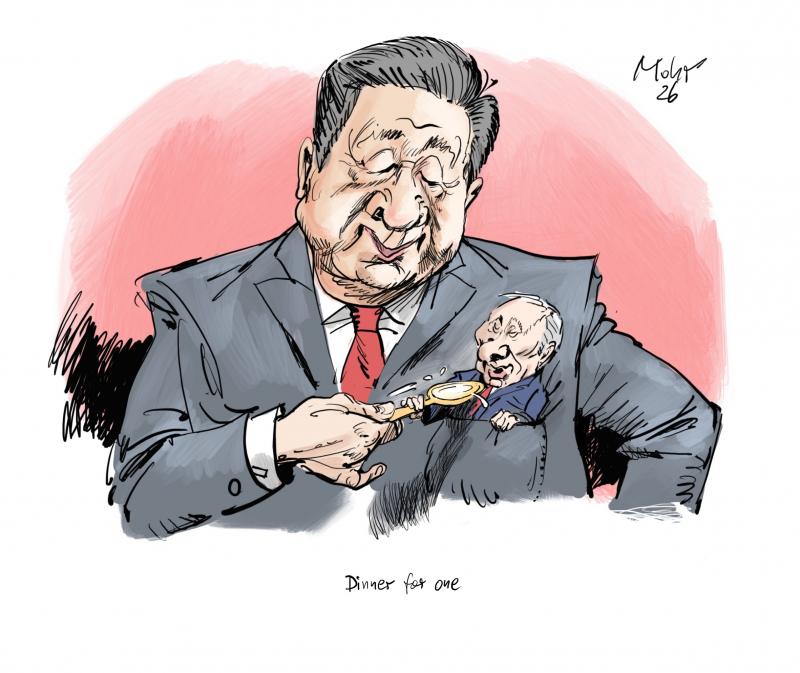 Xi Jinping feeds the Russian guest in his vest-pocket.