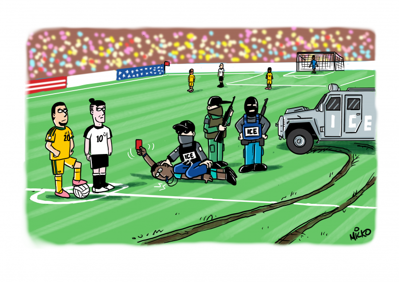 As a World Cup referee is taken down by ICE agents he gives them a red card.