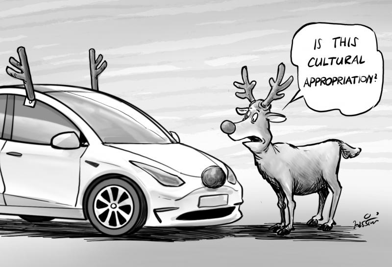 A reindeer wonders if a reindeer car kit means cultural approproation. 