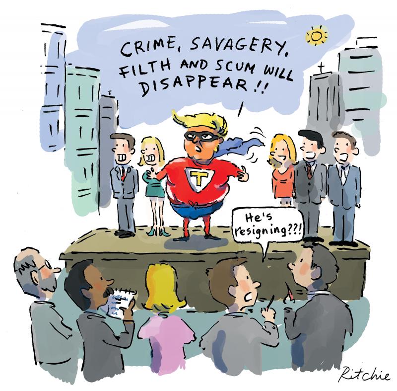Trump yelling, crowd listening. He's going to end crime in Washington.