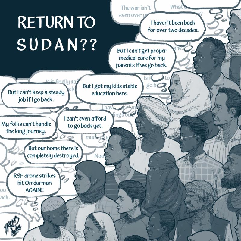 A group of people with doubts about returning home to Sudan.