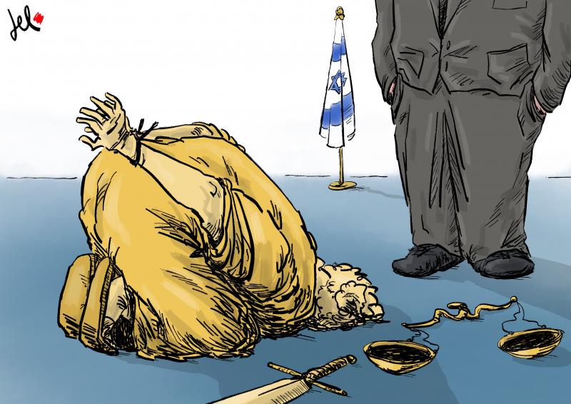a cartoon about lady justice and israel by emanuele del rosso