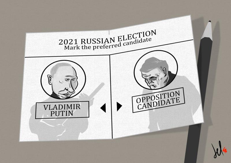 cartoon by emanuele del rosso about putin and russian elections