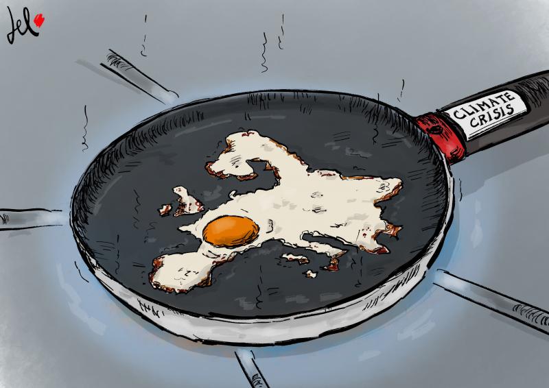 cartoon about sunny side up egg as europe for another heat wave