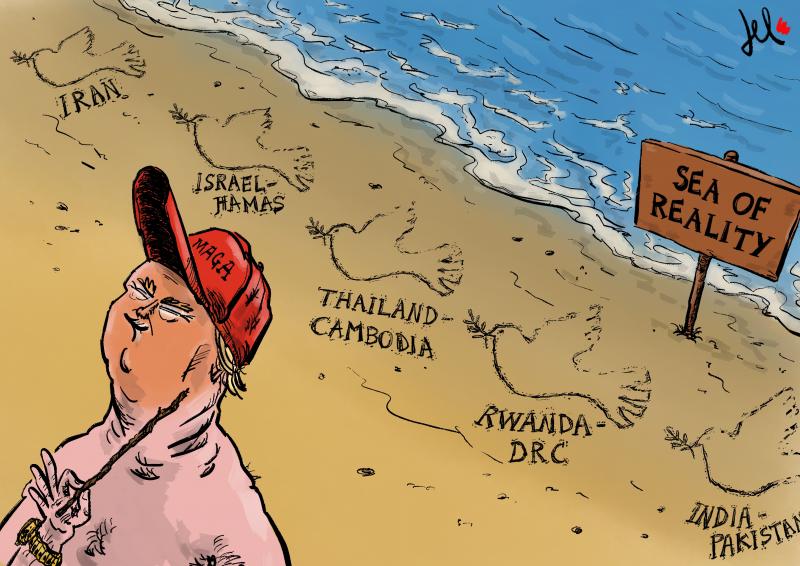 cartoon with trump at the beach, 