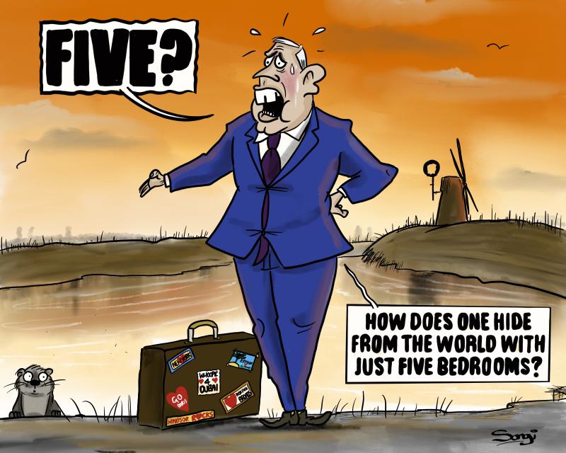 Cartoon on Andrew Windsor Mountbatten's search for a new home in Norfolk