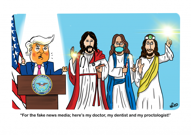Trump's medical team made up of Jesus as doctors to match the blasphemous AI image he posted.