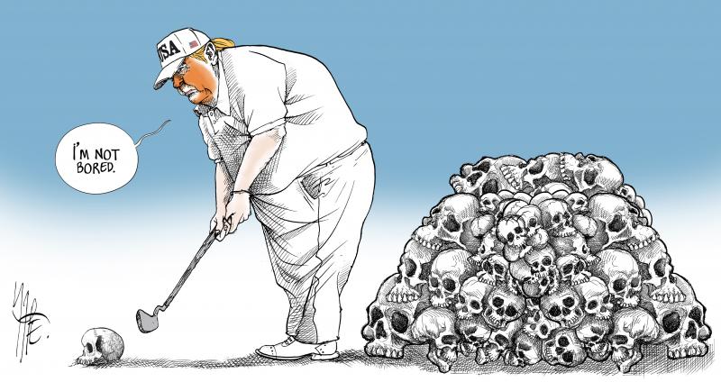 Trump says he's not bored with the war, however long it lasts, and that he's not losing sleep over American deaths.