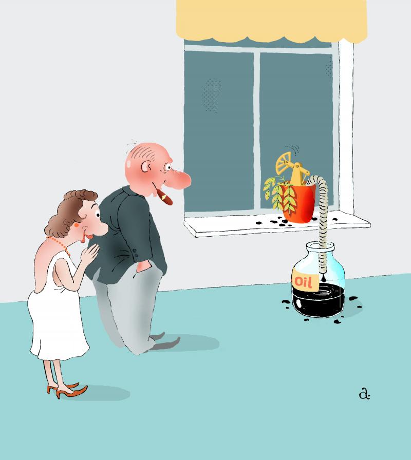 Rich people pump oil even from a flower pot