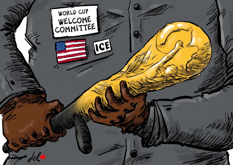 the world cup trophy becomes a baton political cartoon on world cup 2026