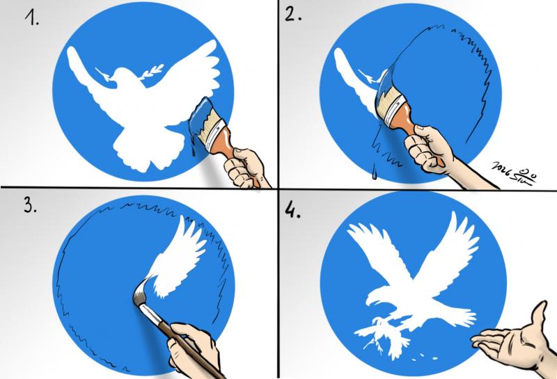 The well known Peace dove Symbol being repainted to suit the modern day attitude.