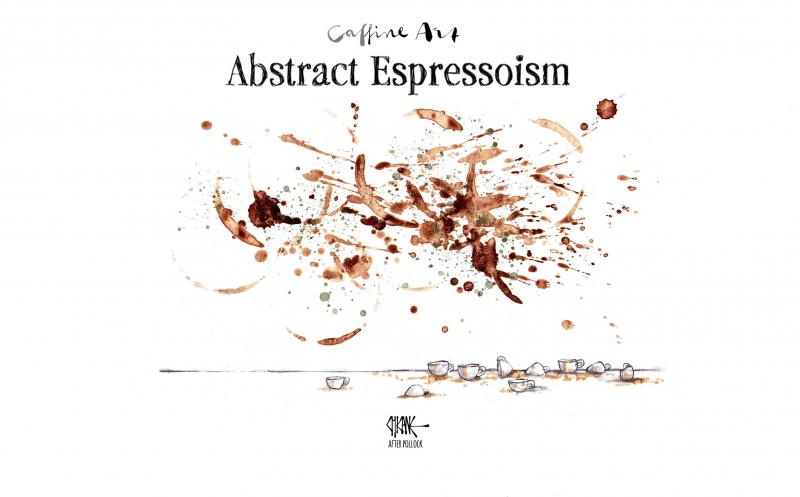 Abstract Espressionism is caffine artwork, using coffee to create an abstract piece in the style of  the legendary Abstract Expressionist Jackson Pollock.